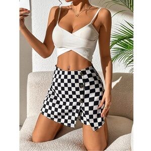 Shein Curve Checkered Print High Rise Stretchy Asymmetric Hem Mini Skort 4XL